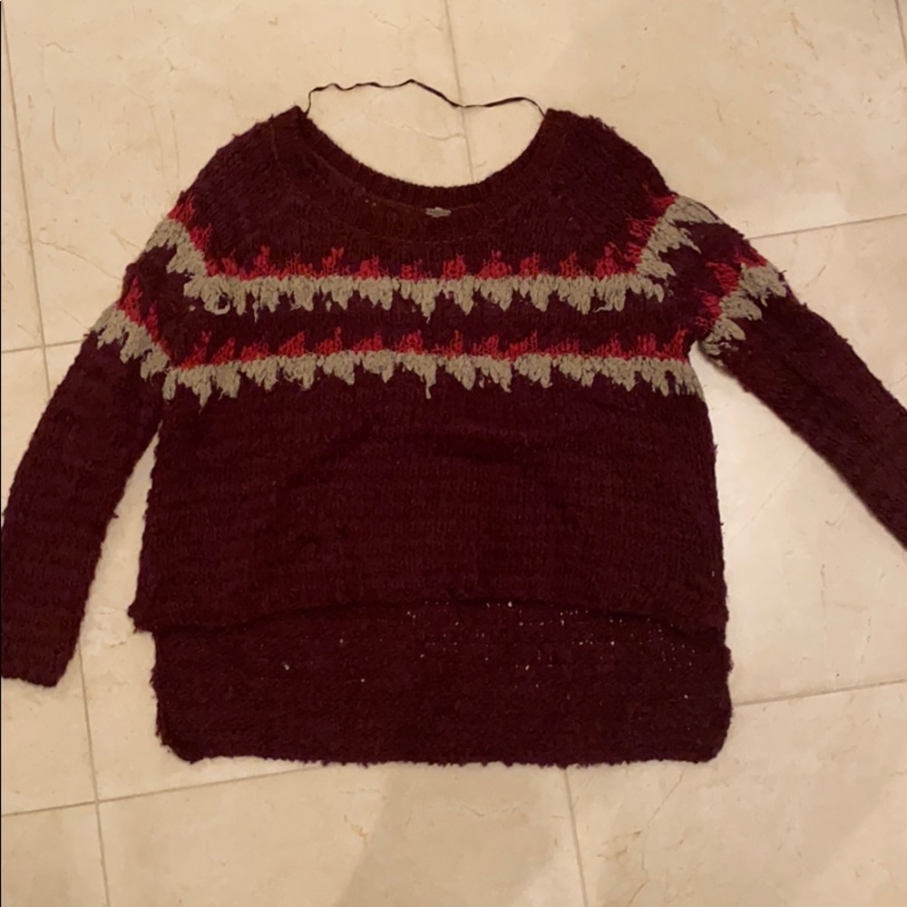 free people maroon sweater with tan pattern